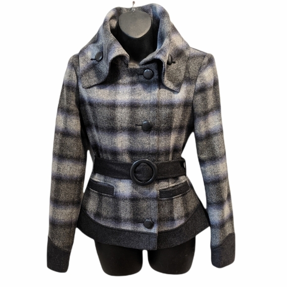 GUESS plaid wool blend belted jacket XS - Picture 1 of 11